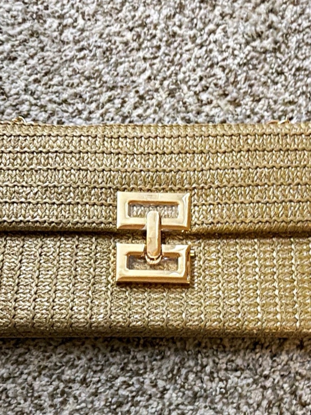 Gold Woven Clutch Bag with Decorative Hardware
